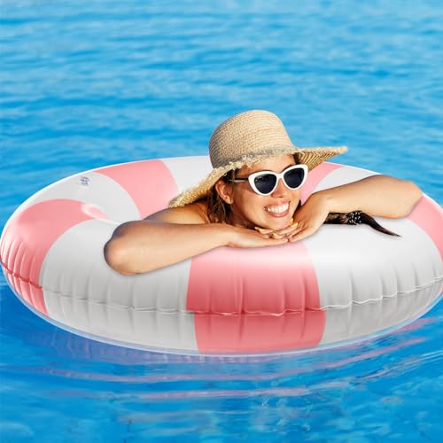 Arrowbash Jumbo Inflatable Pool Float 47.24 Inch - Classic Striped Ring for Adults