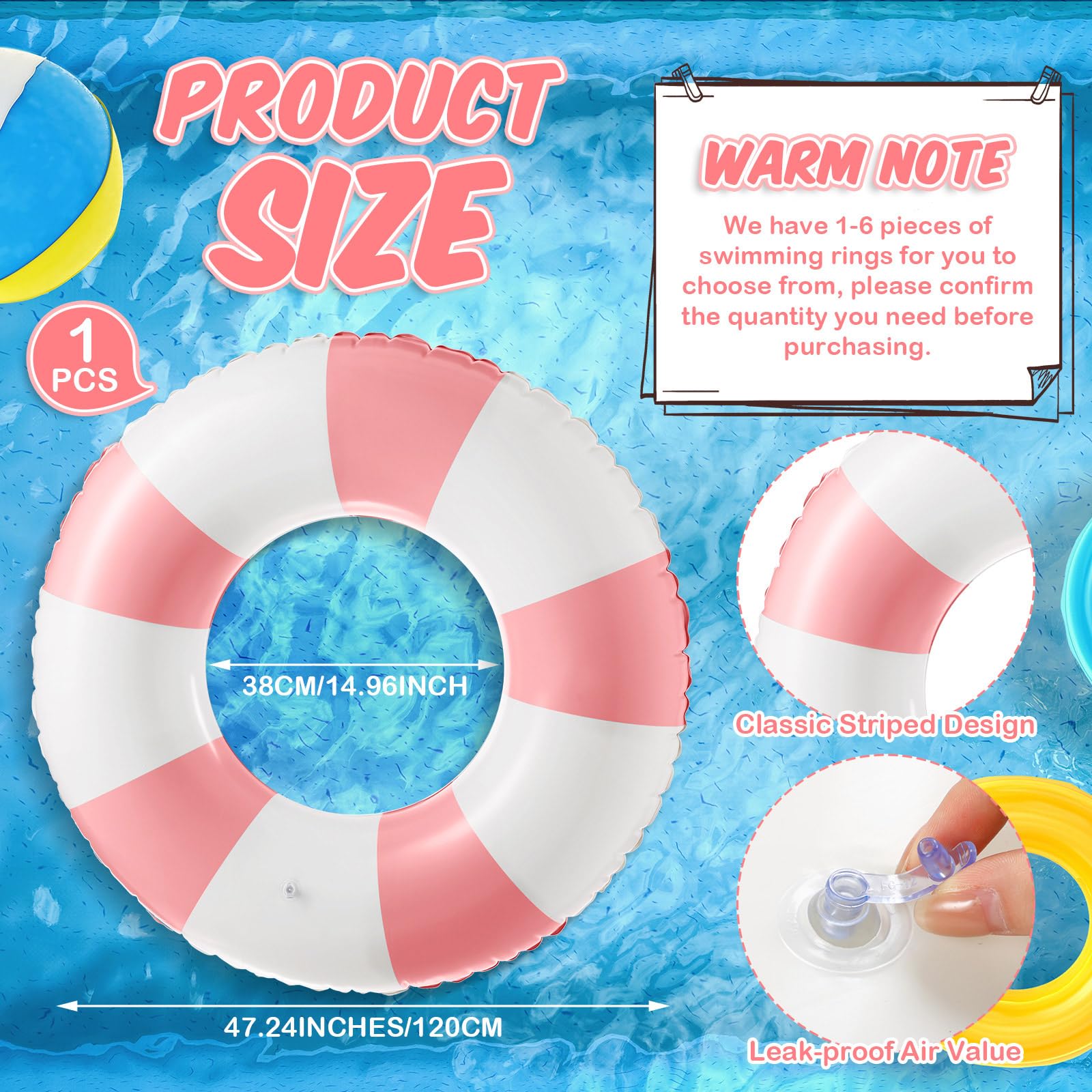 Arrowbash Jumbo Inflatable Pool Float 47.24 Inch - Classic Striped Ring for Adults