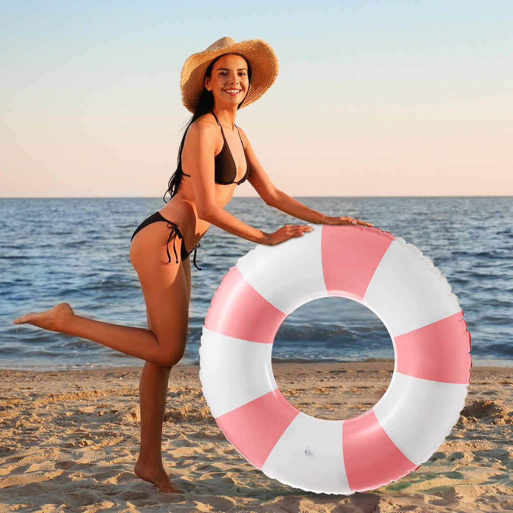 Arrowbash Jumbo Inflatable Pool Float 47.24 Inch - Classic Striped Ring for Adults
