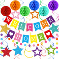 Arrowbash Welcome Home Decorations Set with Glitter Stars, Honeycomb Balls, and Garland for Homecoming Party
