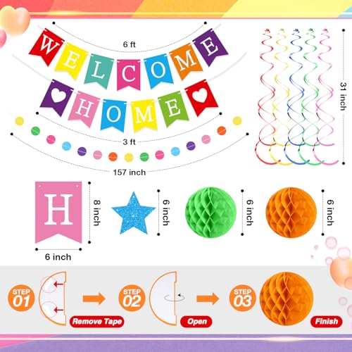 Arrowbash Welcome Home Decorations Set with Glitter Stars, Honeycomb Balls, and Garland for Homecoming Party
