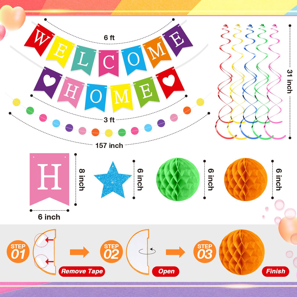 Arrowbash Welcome Home Decorations Set with Glitter Stars, Honeycomb Balls, and Garland for Homecoming Party