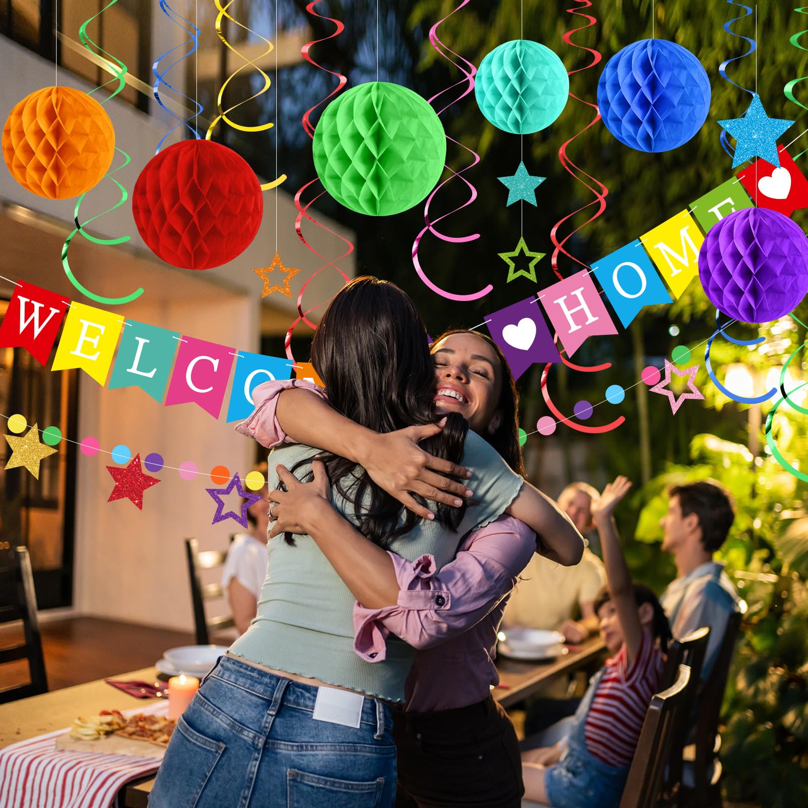 Arrowbash Welcome Home Decorations Set with Glitter Stars, Honeycomb Balls, and Garland for Homecoming Party