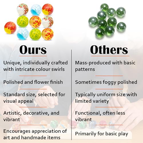 ARSUK Handmade Glass Marbles - Set of 10 Large 1-Inch Dotted Shooter Marbles for Games and Décor