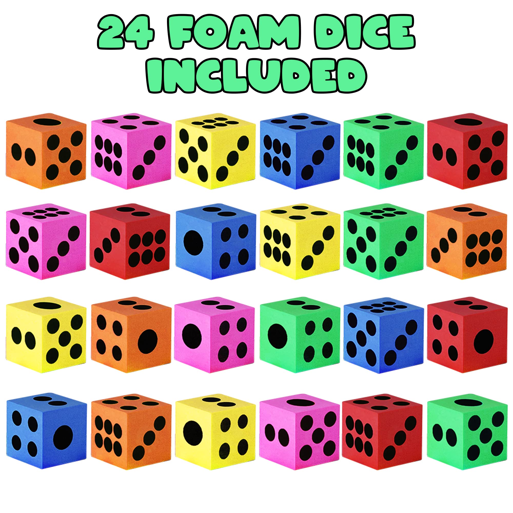 ArtCreativity 24-Pack Colored Foam Dice Set - 1.5 Inch Soft Dice in 6 Assorted Colors for Kids' Games, Math Activities, and Party Favors