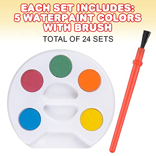 ArtCreativity 24 Pack Mini Watercolor Paint Sets with Brushes - Non-Toxic, 5 Colors Each - Party Favors for Kids
