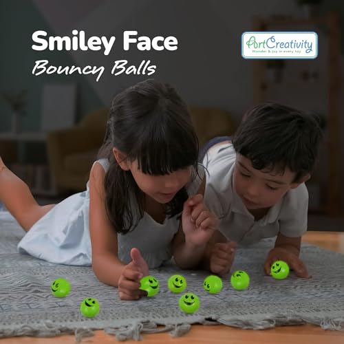ArtCreativity 36 Pack Glow in the Dark Smiley Bouncy Balls - Green, 1 Inch, High Bounce Party Favors