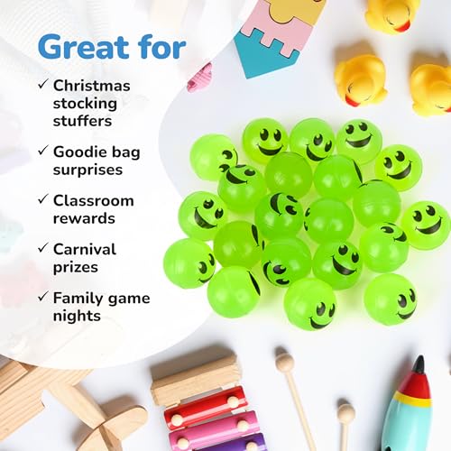 ArtCreativity 36 Pack Glow in the Dark Smiley Bouncy Balls - Green, 1 Inch, High Bounce Party Favors