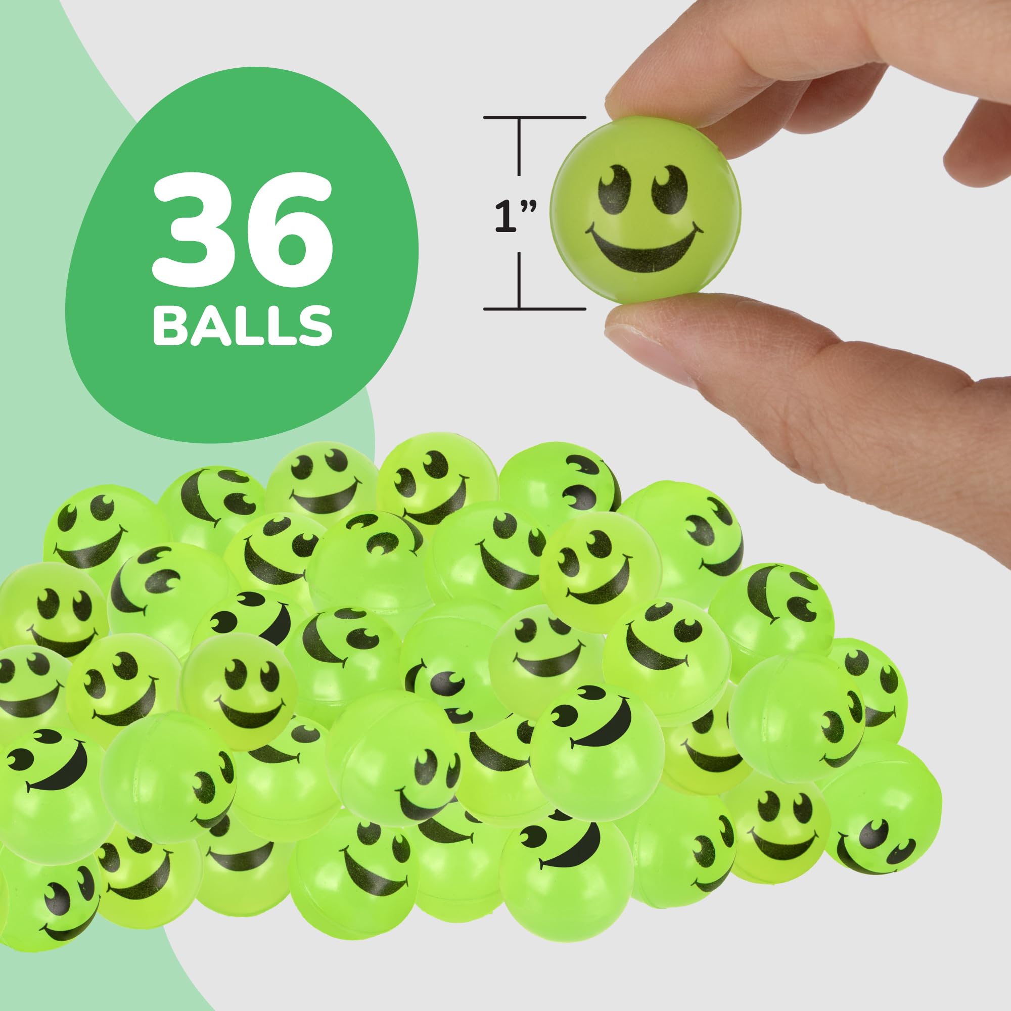 ArtCreativity 36 Pack Glow in the Dark Smiley Bouncy Balls - Green, 1 Inch, High Bounce Party Favors