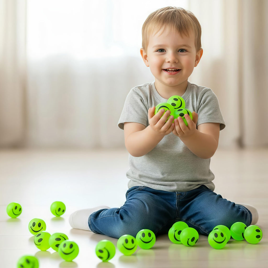 ArtCreativity 36 Pack Glow in the Dark Smiley Bouncy Balls - Green, 1 Inch, High Bounce Party Favors