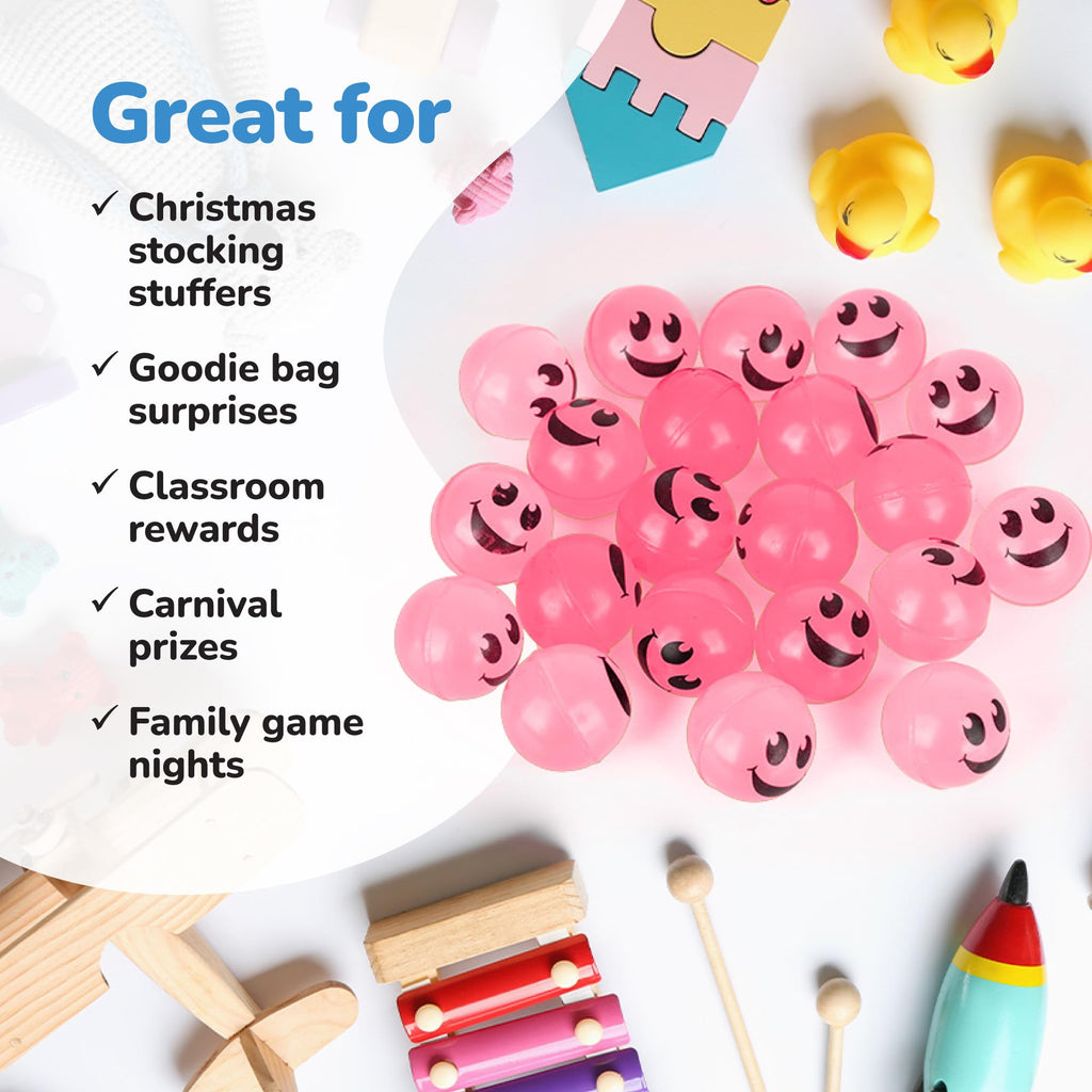 ArtCreativity 36-Pack Pink Glow-in-the-Dark Smile Face Bouncy Balls - 1-Inch High-Bounce Party Favors for Kids