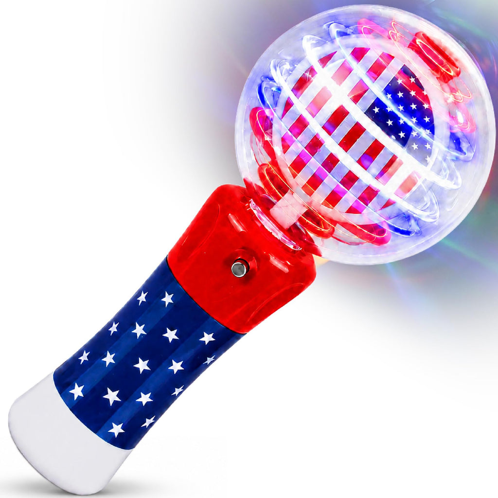 ArtCreativity 7.5" Patriotic Light-Up Magic Ball Wand – LED Spinning Toy for Kids, Batteries Included, 4th of July Party Favor