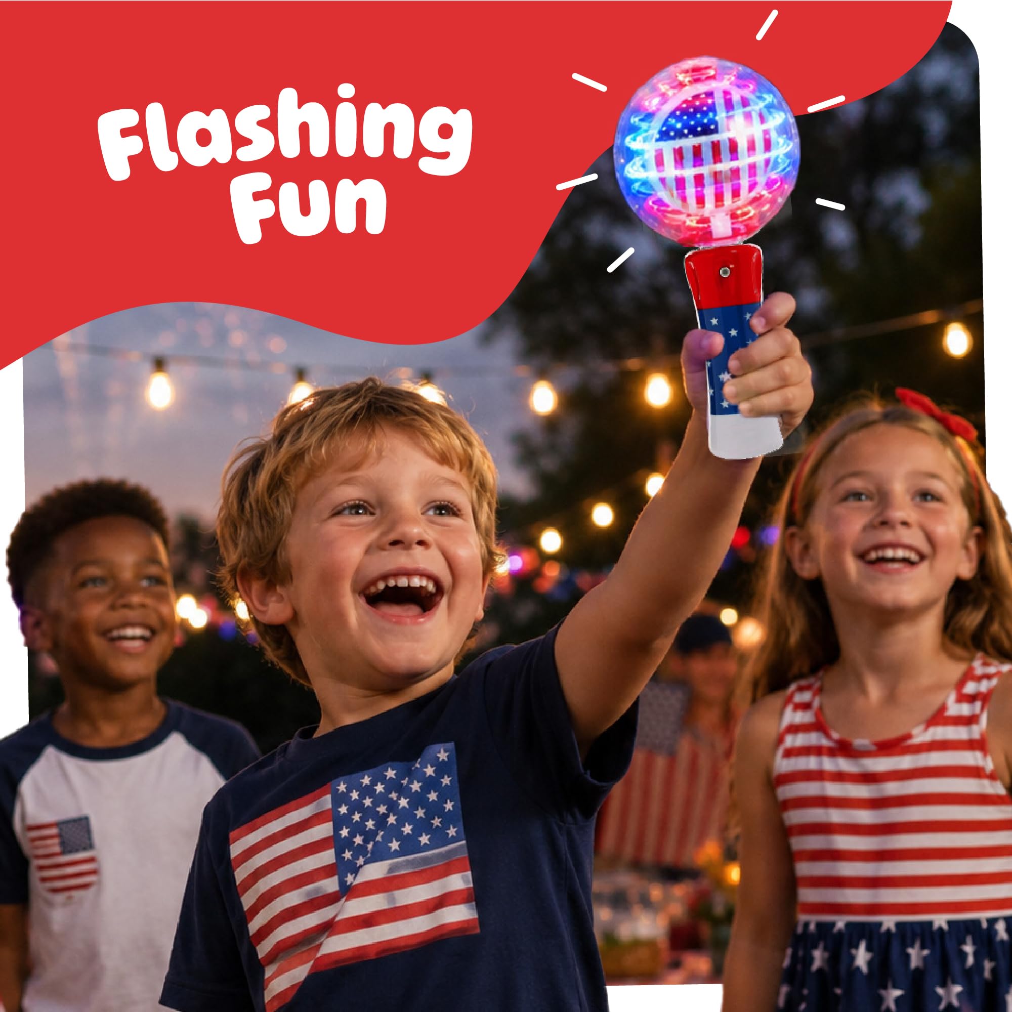 ArtCreativity 7.5" Patriotic Light-Up Magic Ball Wand – LED Spinning Toy for Kids, Batteries Included, 4th of July Party Favor