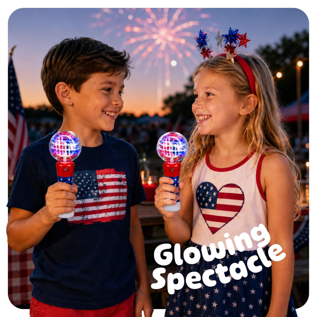 ArtCreativity 7.5" Patriotic Light-Up Magic Ball Wand – LED Spinning Toy for Kids, Batteries Included, 4th of July Party Favor