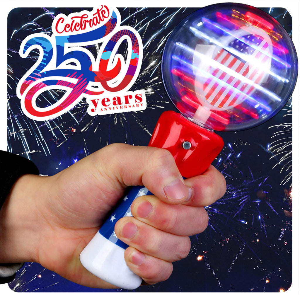 ArtCreativity 7.5" Patriotic Light-Up Magic Ball Wand – LED Spinning Toy for Kids, Batteries Included, 4th of July Party Favor