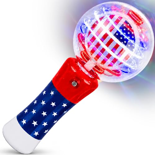 ArtCreativity 7.5" Patriotic Light-Up Magic Ball Wand – LED Spinning Toy for Kids, Batteries Included, 4th of July Party Favor