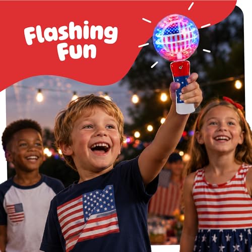 ArtCreativity 7.5" Patriotic Light-Up Magic Ball Wand – LED Spinning Toy for Kids, Batteries Included, 4th of July Party Favor