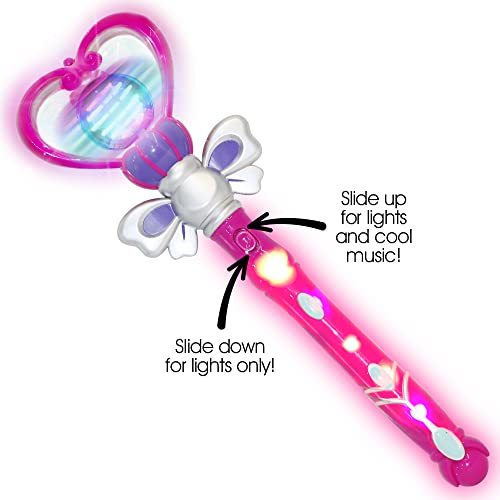 ArtCreativity Light Up Heart Princess Wand - 13.5 Inch Spinning LEDs & Sound, Purple