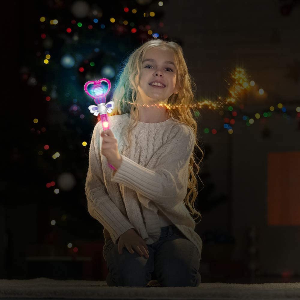 ArtCreativity Light Up Heart Princess Wand - 13.5 Inch Spinning LEDs & Sound, Purple