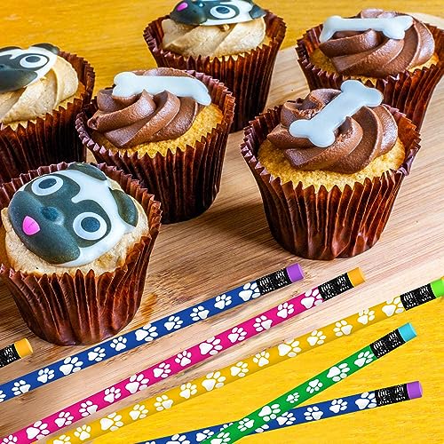 ArtCreativity Paw Print Pencils Set of 12 - Colorful Wooden Dog & Cat School Supplies with Erasers