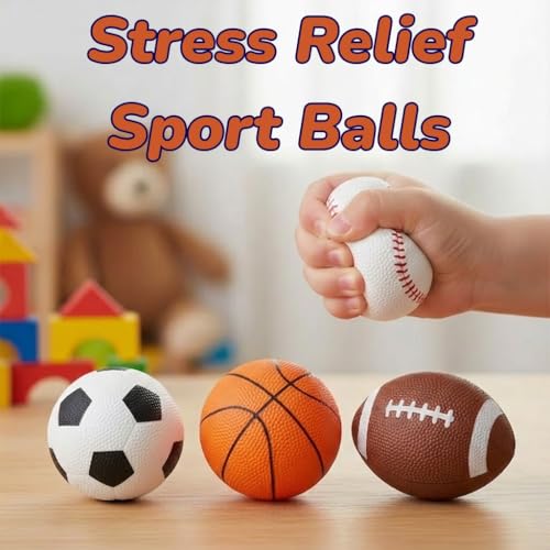 ArtCreativity Sports Stress Balls for Kids – Set of 4 Squeezable Foam Balls (Basketball, Football, Baseball, Soccer)