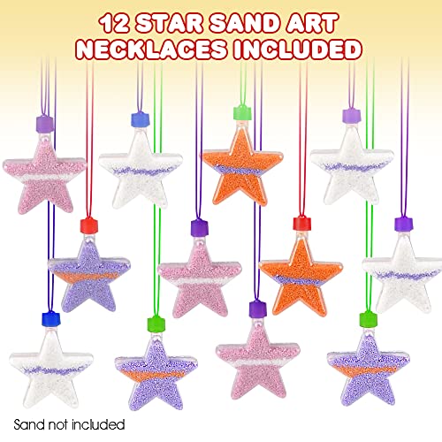 ArtCreativity Star Sand Art Bottle Necklaces – Pack of 12 Clear Plastic Star-Shaped Craft Bottles for Kids (Sand Not Included)