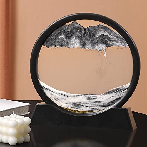 Arthink Moving Sand Art Picture - 7 Inch Round Glass Dynamic Sandscape Desk Decor