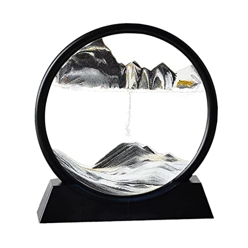 Arthink Moving Sand Art Picture - 7 Inch Round Glass Dynamic Sandscape Desk Decor