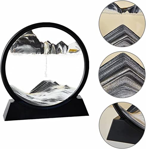 Arthink Moving Sand Art Picture - 7 Inch Round Glass Dynamic Sandscape Desk Decor
