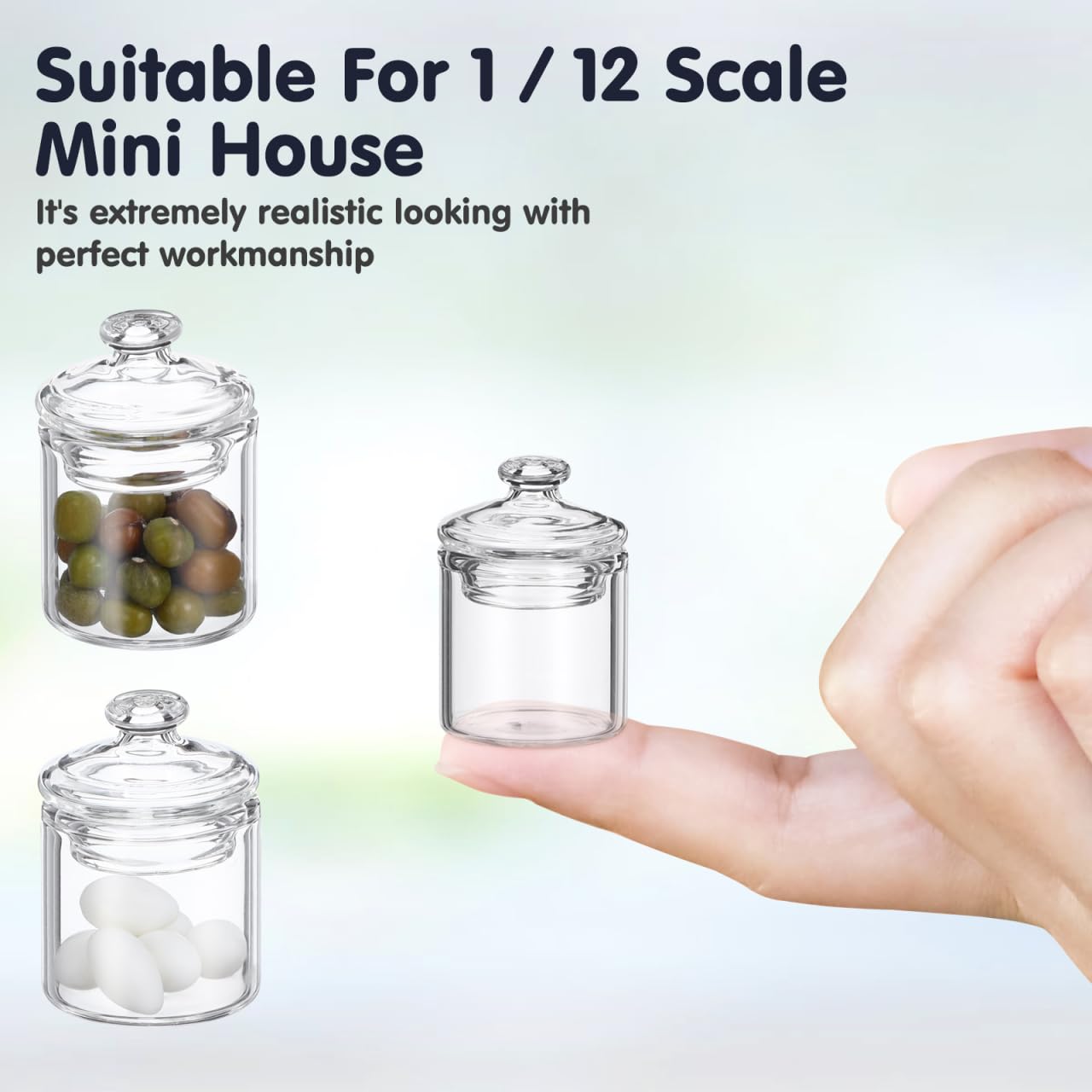 ARTIBETTER 1:12 Scale Miniature Glass Jars with Lids - 2 Pack for Dollhouse Decor, Tiny Storage Bottles for Mini Food & Hobby Displays