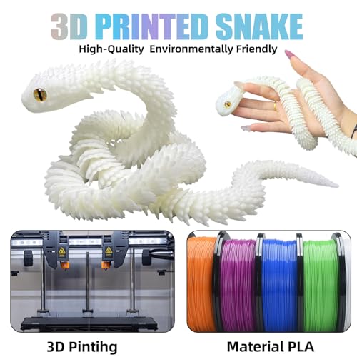 Articulated 3D Printed Snake Toy - 24 Inch Luminous Rainbow Fidget Toy by Binvin