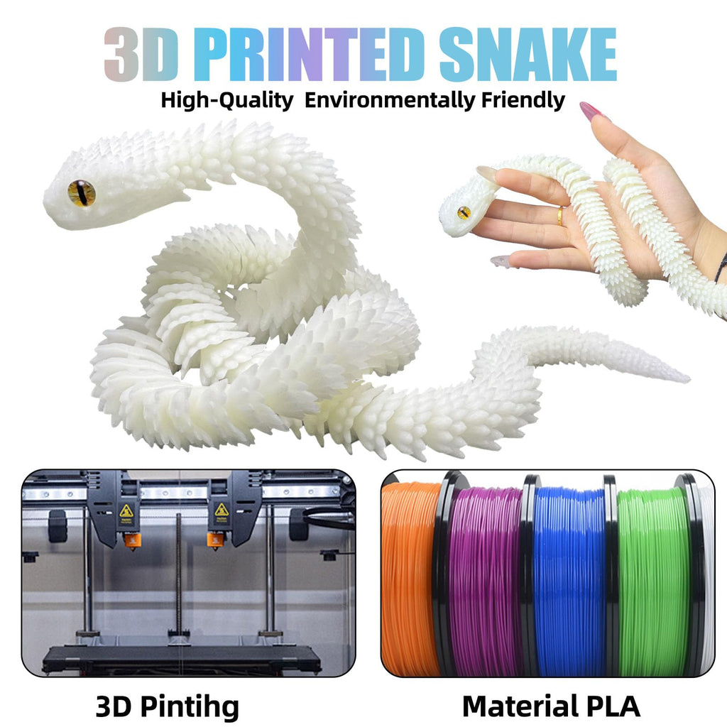 Articulated 3D Printed Snake Toy - 24 Inch Luminous Rainbow Fidget Toy by Binvin