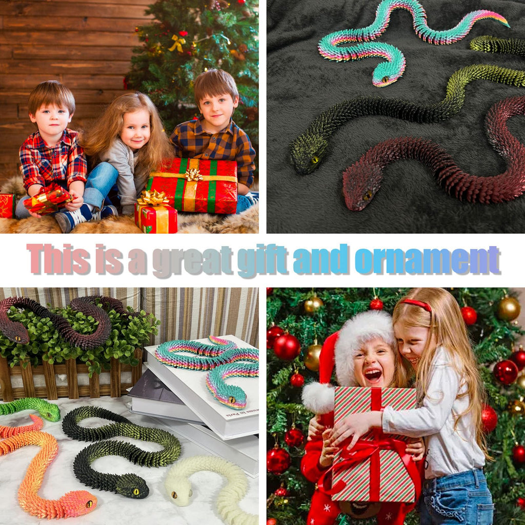 Articulated 3D Printed Snake Toy - 24 Inch Luminous Rainbow Fidget Toy by Binvin