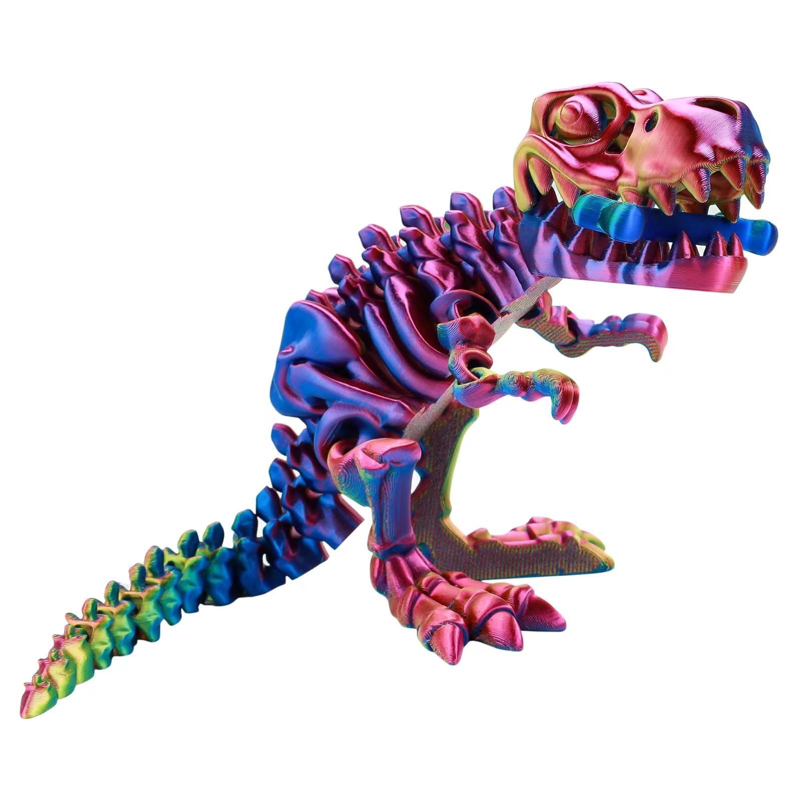 Articulated 3D Printed T-Rex Skeleton Fidget Toy – Poseable Dinosaur Decor for Stress Relief (Dazzling Multi-Color)