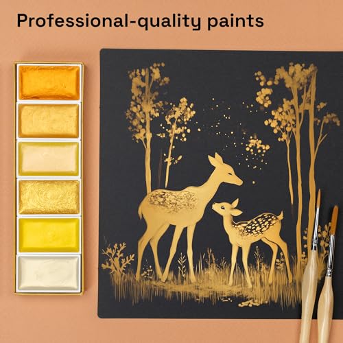 ARTISTRO Metallic Watercolor Paint Set - 6 Gold Colors, XL Pans, ASTM-I Lightfastness for Artists