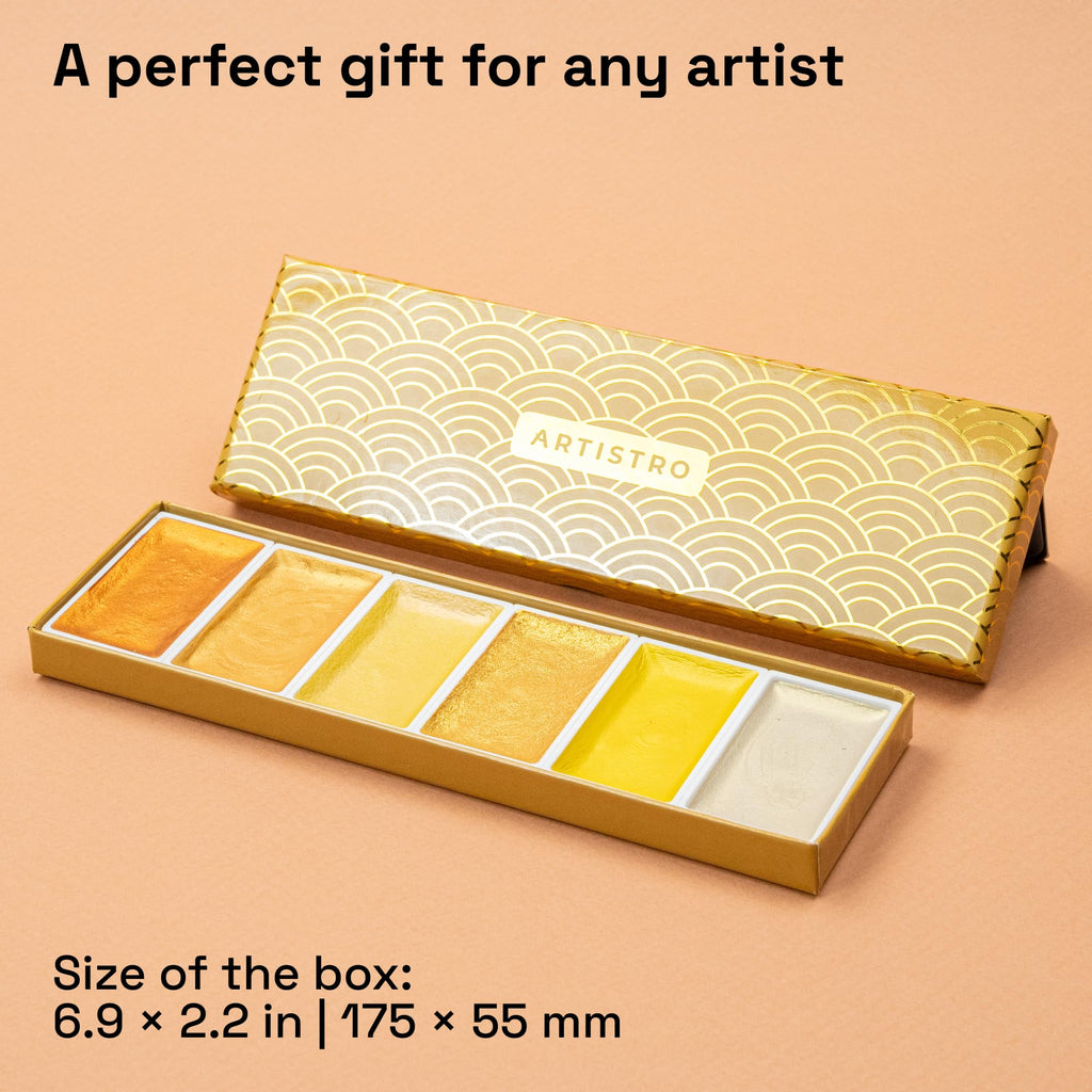 ARTISTRO Metallic Watercolor Paint Set - 6 Gold Colors, XL Pans, ASTM-I Lightfastness for Artists