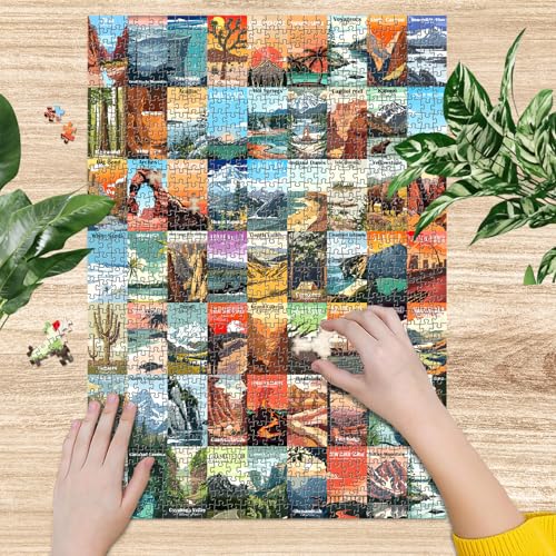 Artnedu 1000-Piece National Parks Puzzle – Yellowstone, Yosemite, Zion & More Vintage Travel Poster Art
