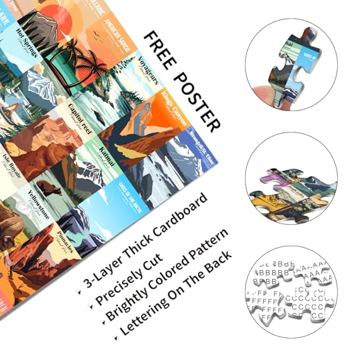 Artnedu 1000-Piece National Parks Puzzle – Yellowstone, Yosemite, Zion & More Vintage Travel Poster Art