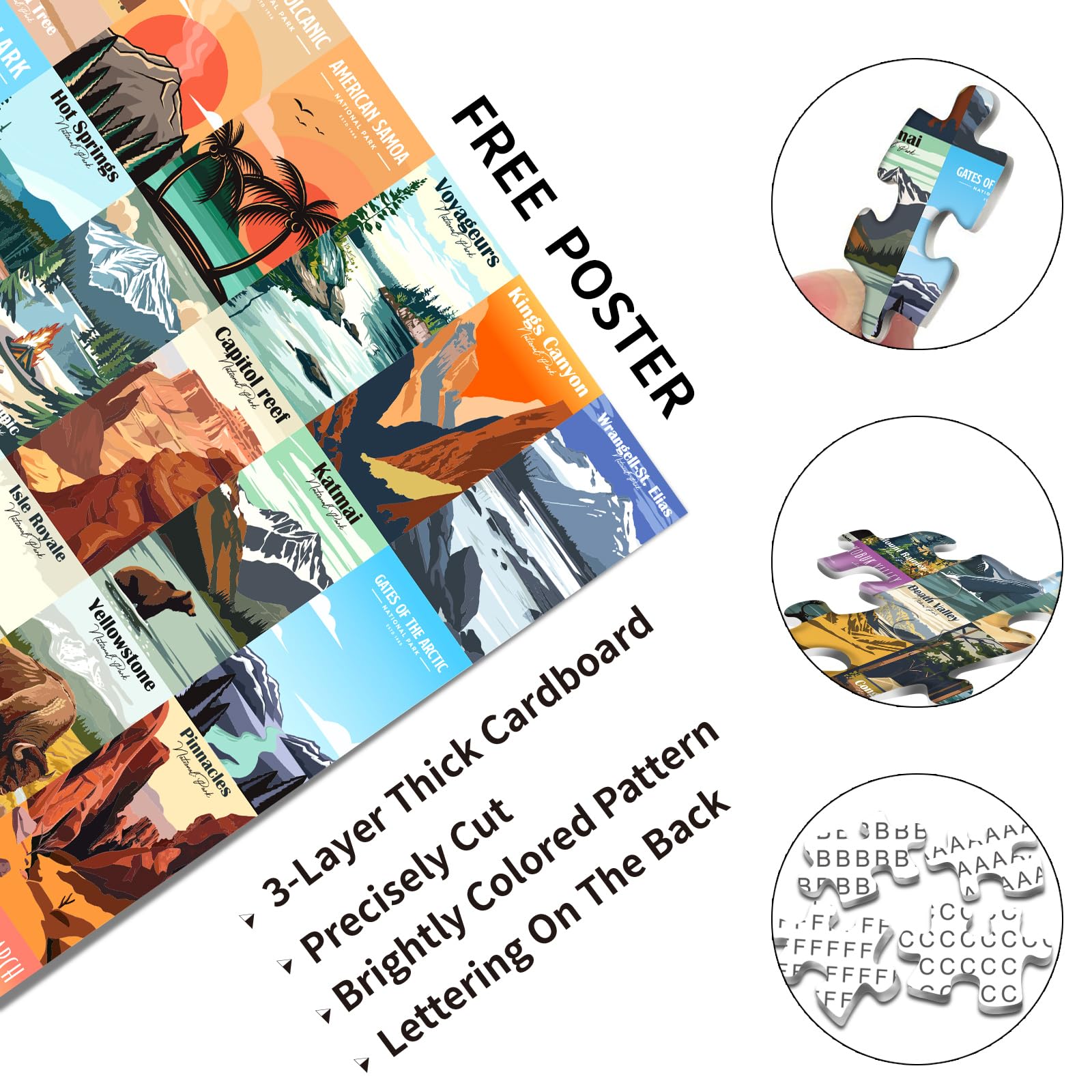 Artnedu 1000-Piece National Parks Puzzle – Yellowstone, Yosemite, Zion & More Vintage Travel Poster Art