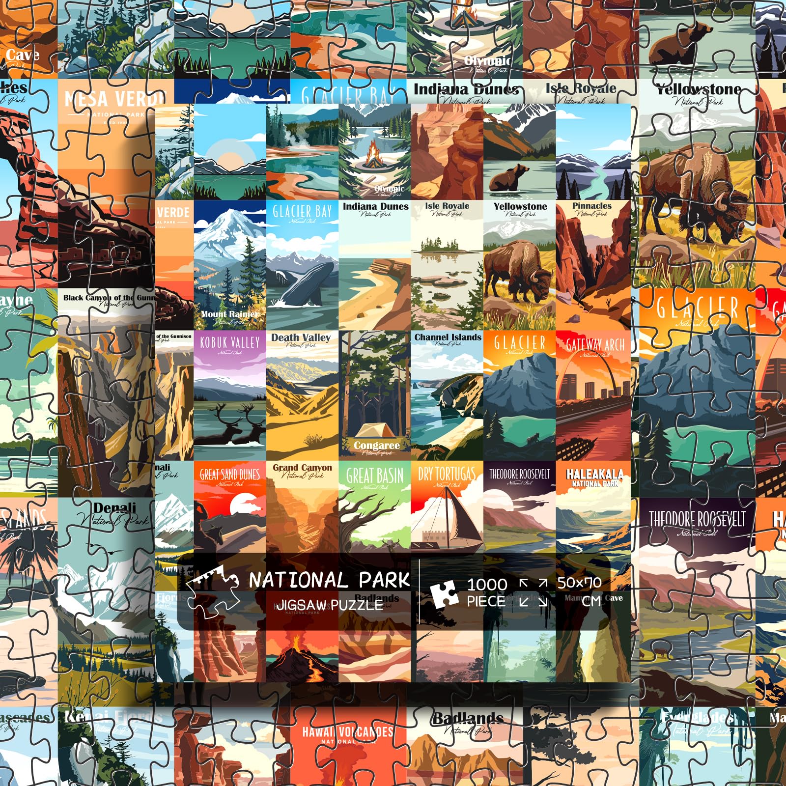 Artnedu 1000-Piece National Parks Puzzle – Yellowstone, Yosemite, Zion & More Vintage Travel Poster Art