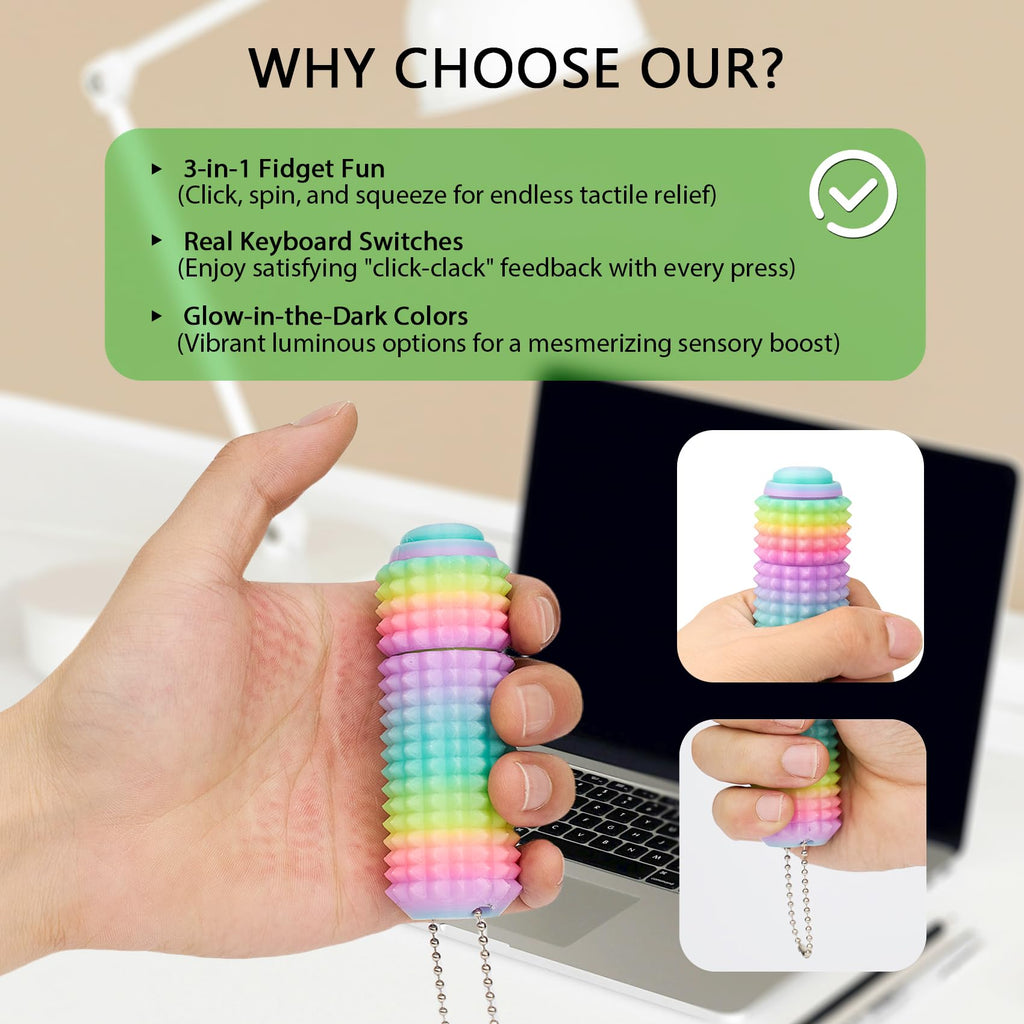 ASCAVS Little Ouchies Pro Fidget Toy - 3-in-1 Click Spinner Pain Stim with Keychain, Glow in the Dark