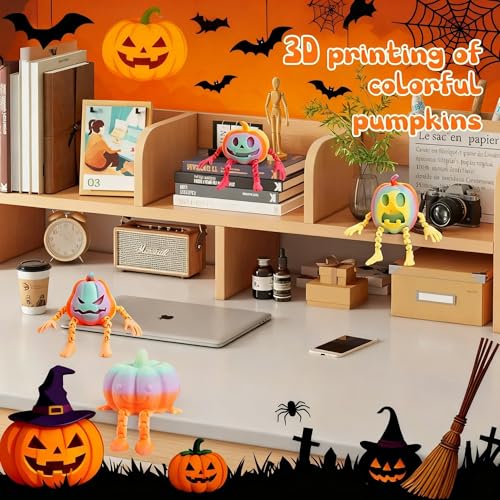 ASDTGOE 3D Printed Halloween Pumpkin Articulated Fidget Toy Set – 4 Multi-Color Movable Decorations