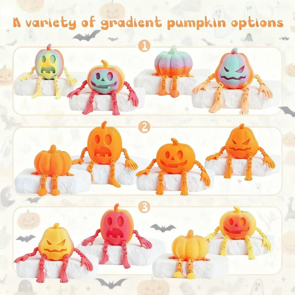 ASDTGOE 3D Printed Halloween Pumpkin Articulated Fidget Toy Set – 4 Multi-Color Movable Decorations