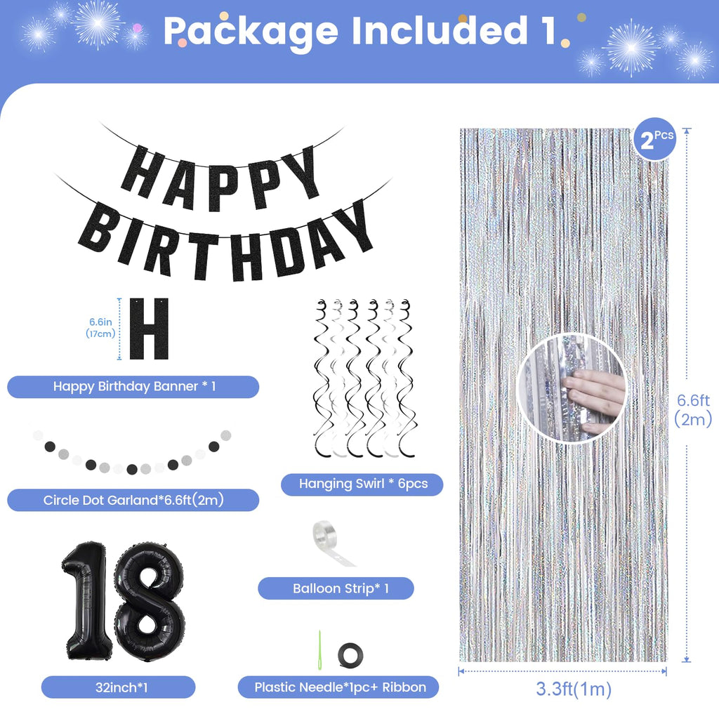 Ashmole Black and Silver 18th Birthday Decorations Kit for Boys or Girls
