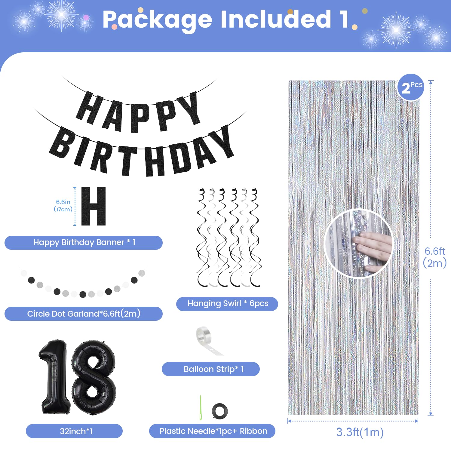 Ashmole Black and Silver 18th Birthday Decorations Kit for Boys or Girls