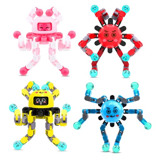 ASIOWELY 4-Pack Transformable Fidget Spinner Toys – 360° Rotating Finger Gyros with 6 Chains and 3 Expressions for Stress Relief