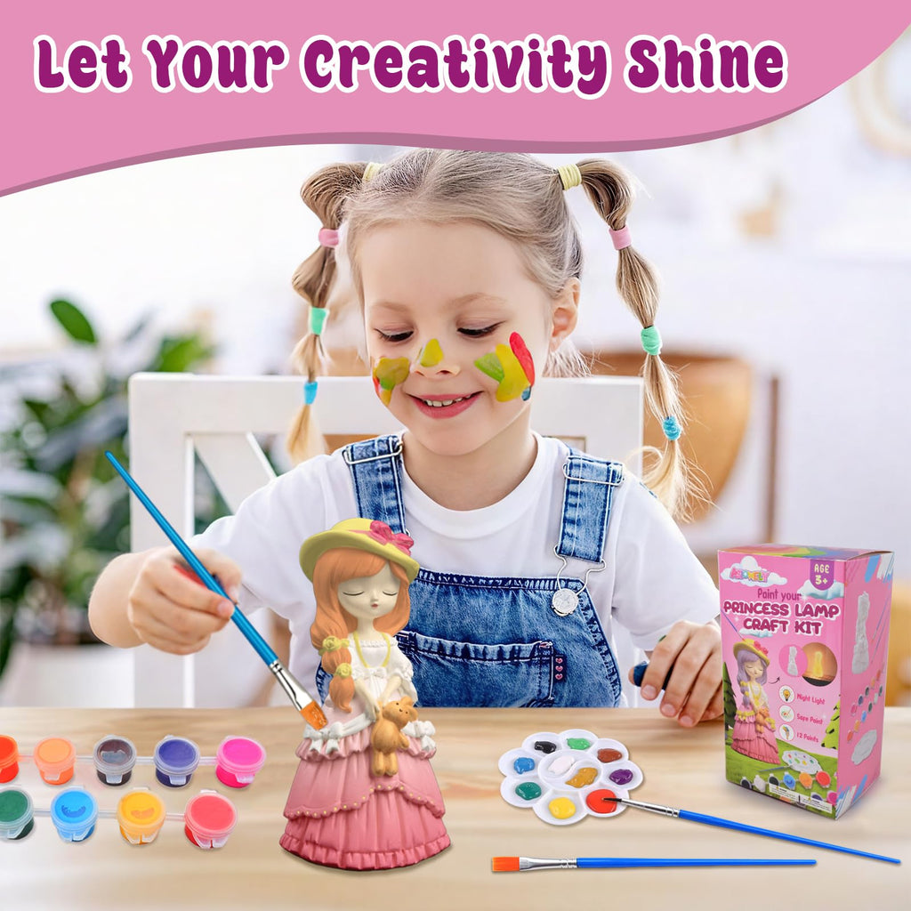 ASIOWELY Paint Your Own Princess Lamp Kit – DIY Night Light Craft for Kids Ages 3-12