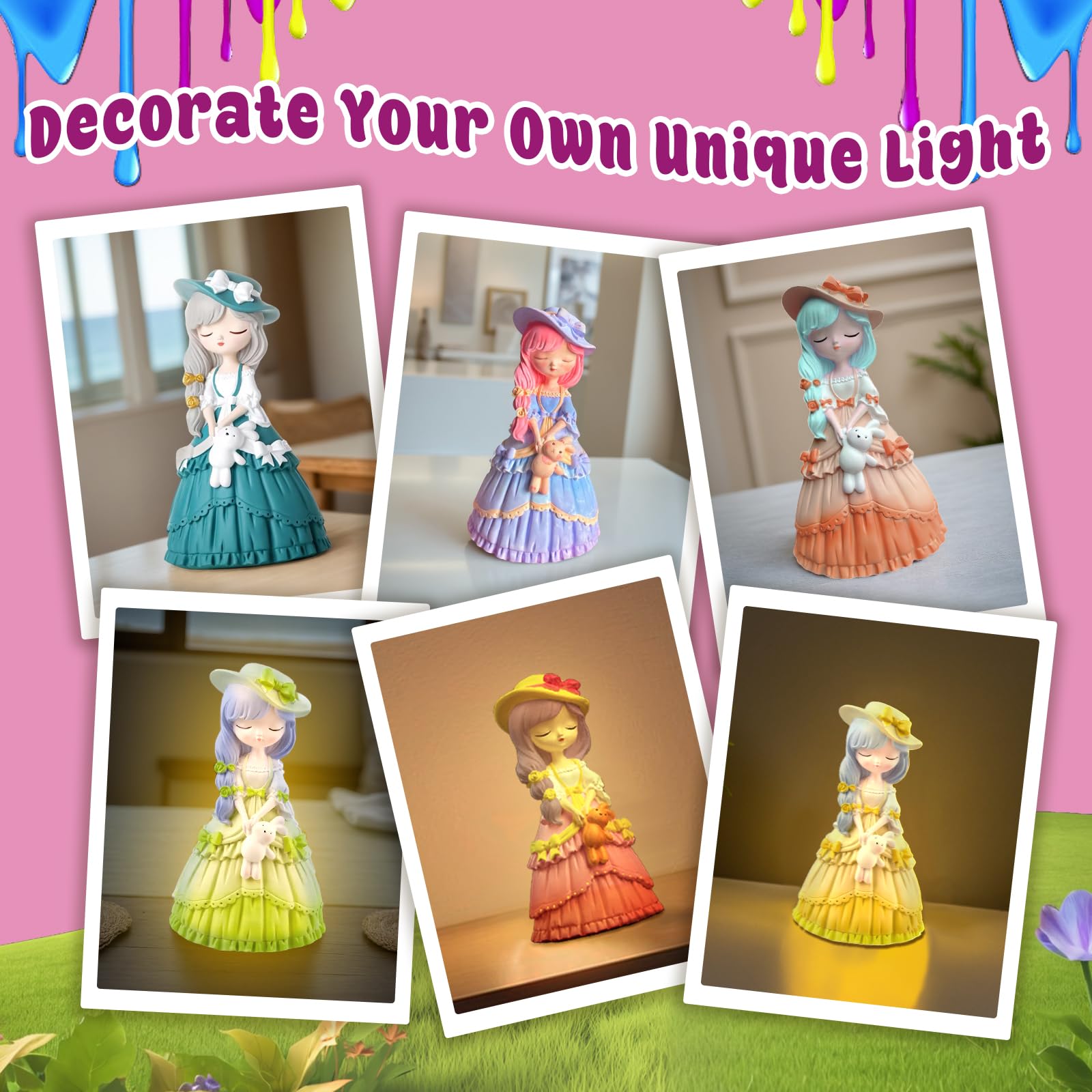 ASIOWELY Paint Your Own Princess Lamp Kit – DIY Night Light Craft for Kids Ages 3-12