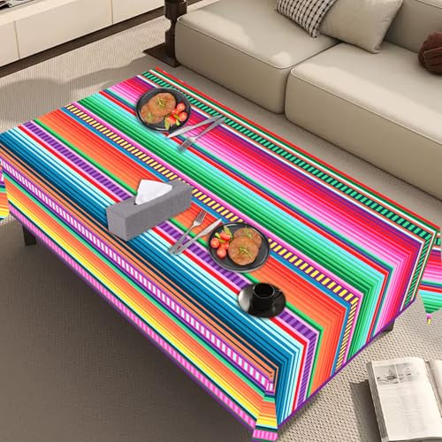 ASLERMURE 3 Pack Mexican Serape Tablecloths 54x108 Inches Disposable Plastic Striped Party Table Cover for Cinco de Mayo, Birthday, Weddings