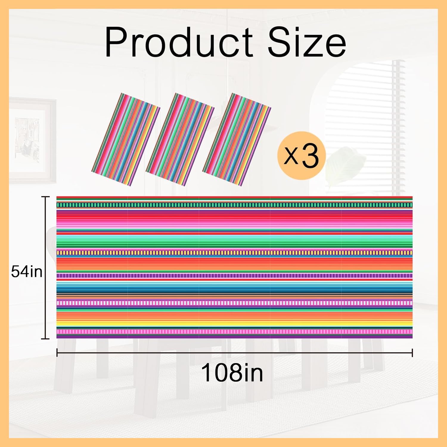 ASLERMURE 3 Pack Mexican Serape Tablecloths 54x108 Inches Disposable Plastic Striped Party Table Cover for Cinco de Mayo, Birthday, Weddings